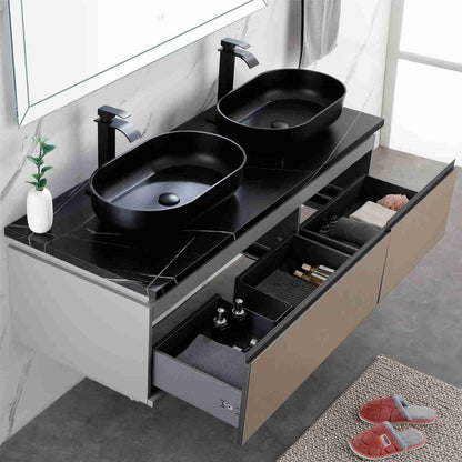 Matte Black Oval Above Bathroom Vessel Sink for Vanity