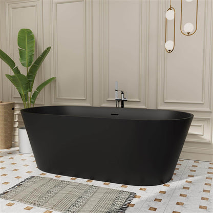 65&quot; Stone Resin Bathtub Oval-shaped Solid Surface Stand Alone Tub with Pop-up Drain