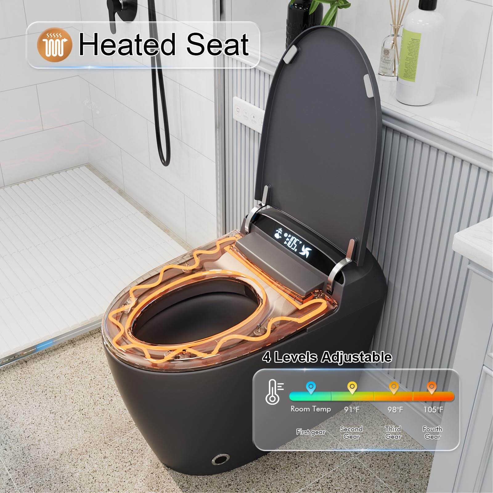 Matte Gray Heated Seat Smart Toilet