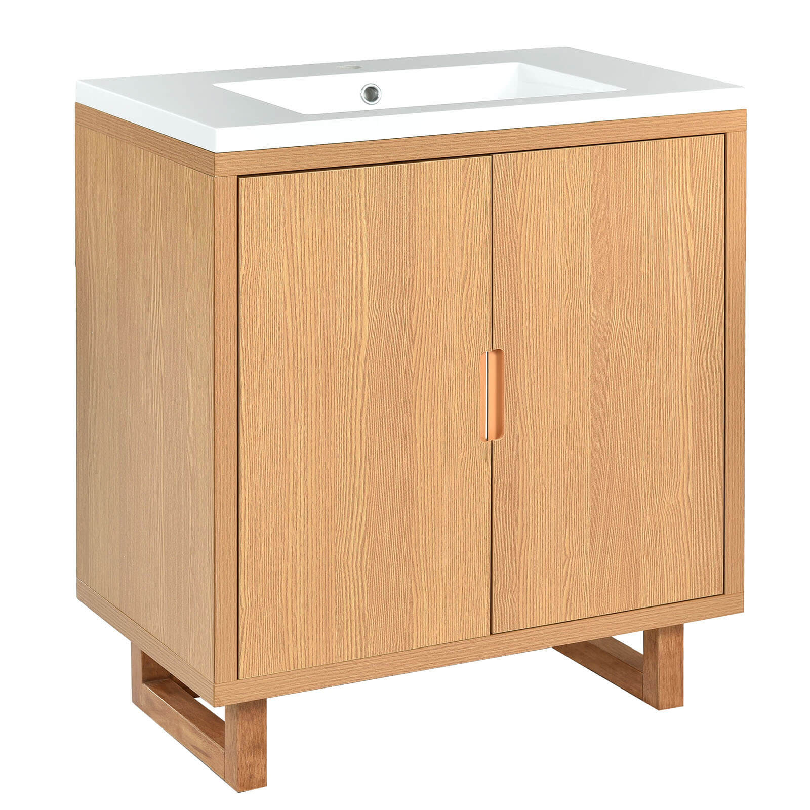 Minimalist Burlywood Bathroom Vanity with spacious two door cabinet for bathroom essentials