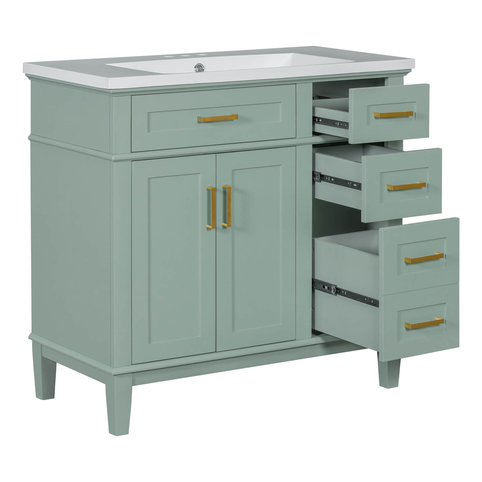 Mint green freestanding vanity with timeless design