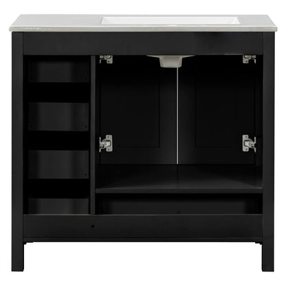 Modern 36 inch black vanity with ample storage and soft close drawers