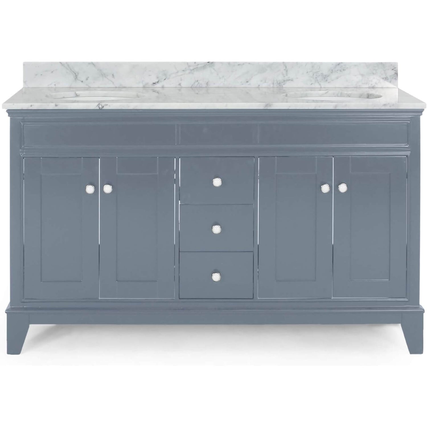 Modern 61 inch double sink vanity in blue grey with stylish backsplash