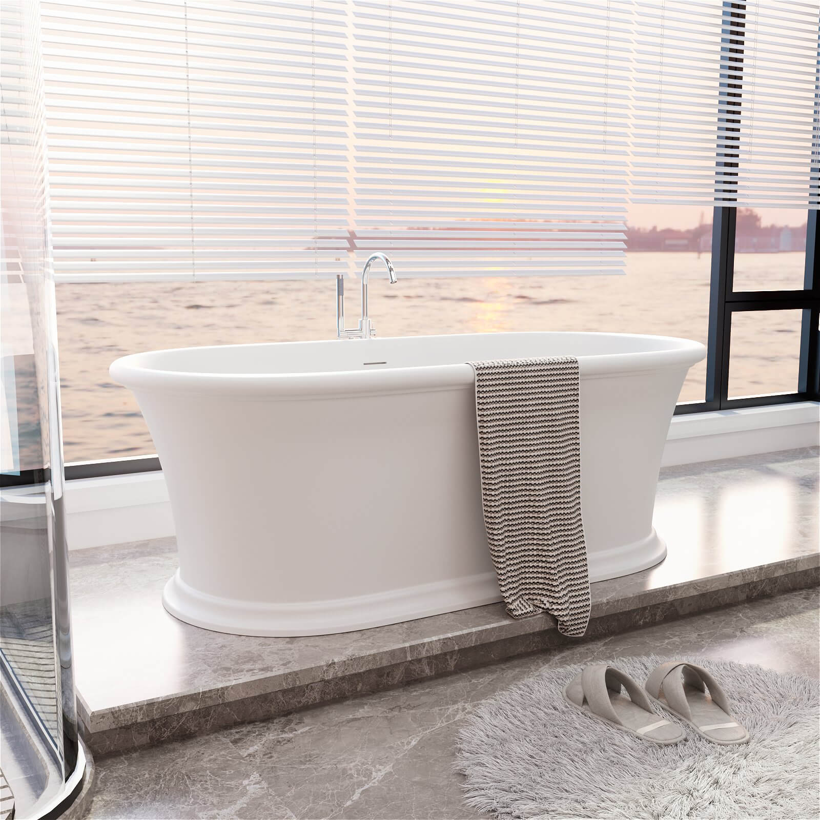 Modern 67 inch pedestal tub with sleek design and enhanced spatial compatibility