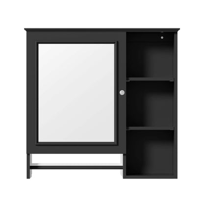 Modern bathroom medicine cabinet with open shelves and mirror doors