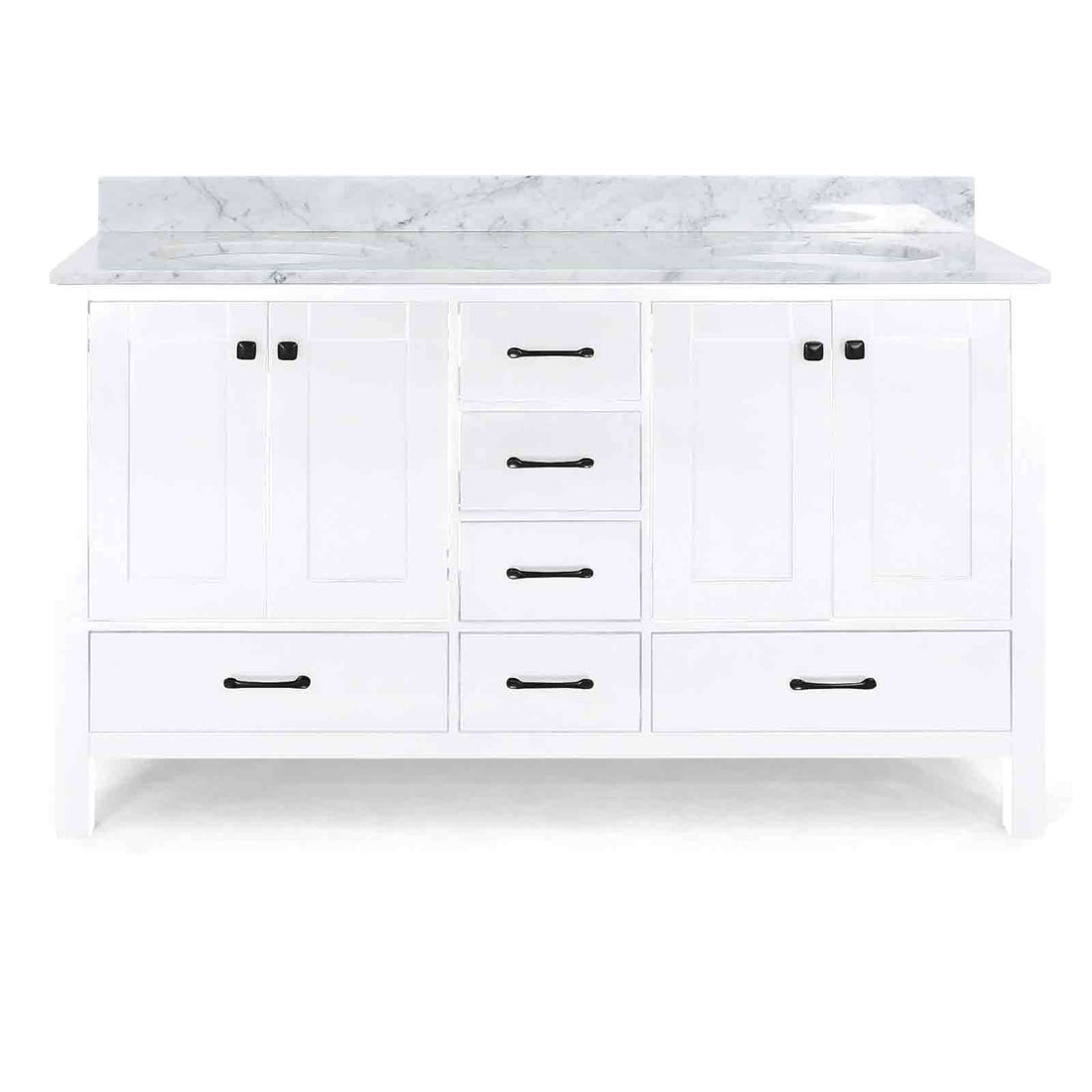 Modern white poplar wood bathroom vanity featuring 6 drawers and 4 cabinets