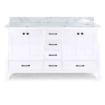 Modern white poplar wood bathroom vanity featuring 6 drawers and 4 cabinets