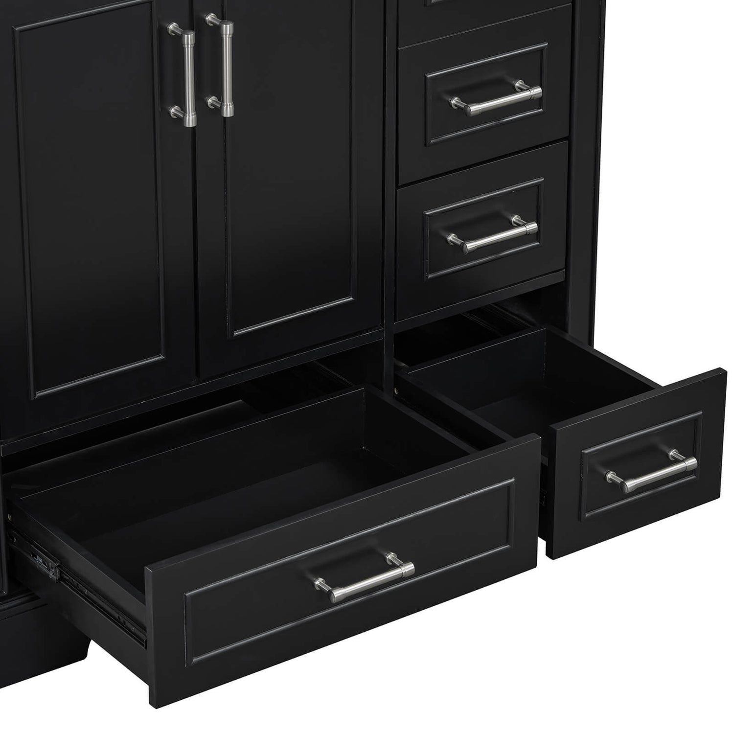 Modern black vanity with ergonomic height design