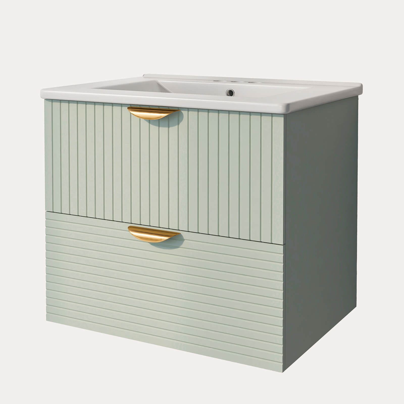 Modern floating vanity in sage green