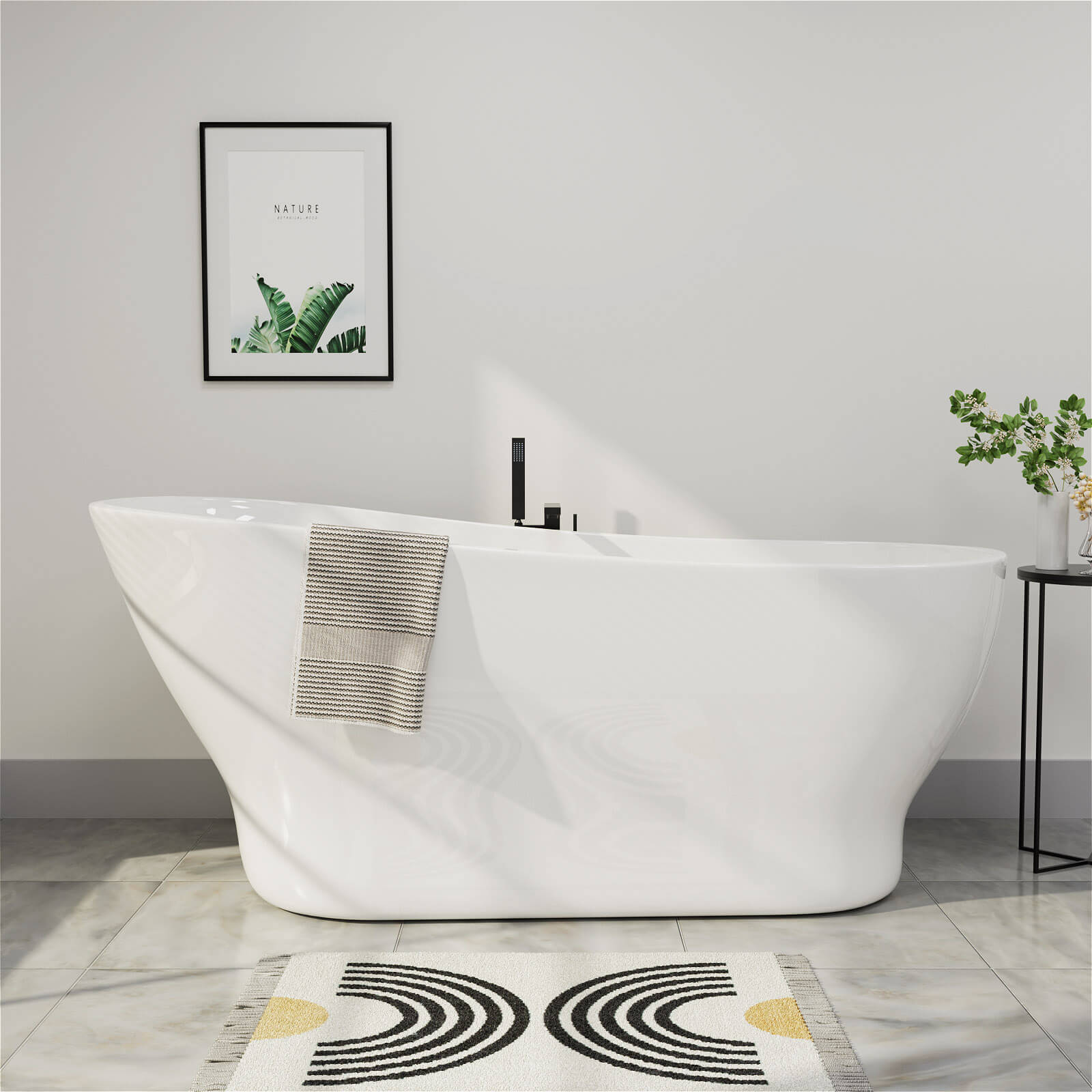 Mokleba 67 inch Acrylic Singl Slipper Tub Freestanding Bathtub