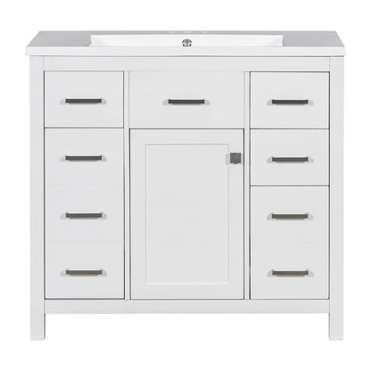 Multi functional 36 inch white vanity with adjustable storage drawers