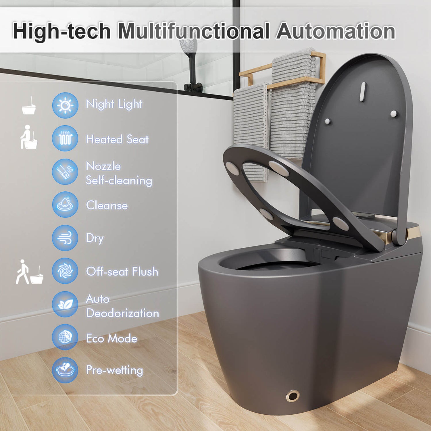 Multifunctional use Elongated gray Smart Toilet