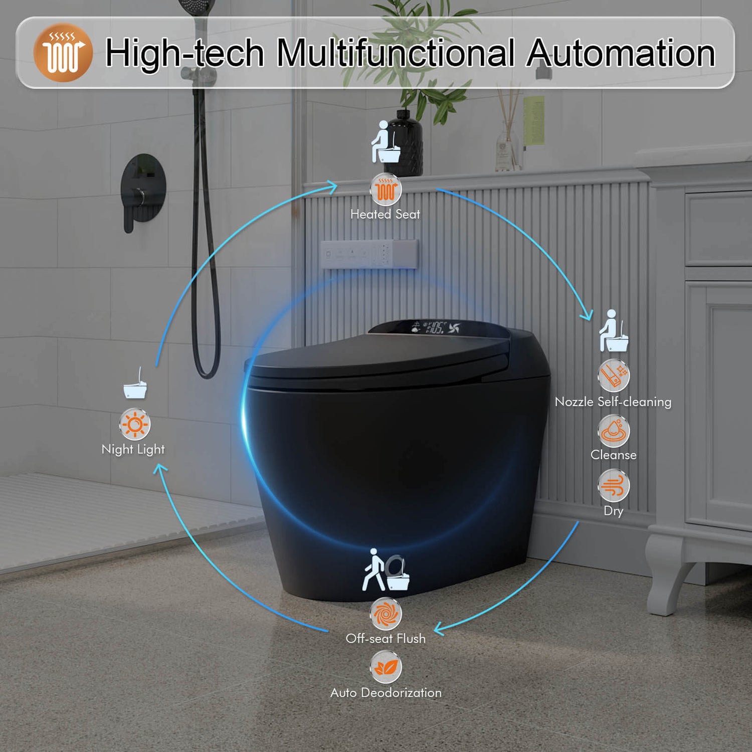 Mutifunctional Black Smart Toilet with Mobile Drying