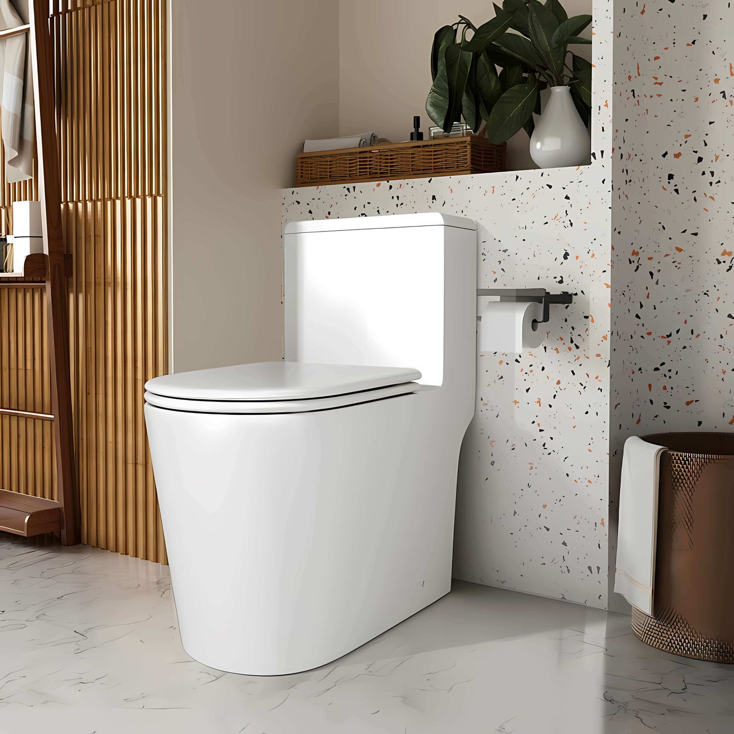 Narrow white dual flush toilet