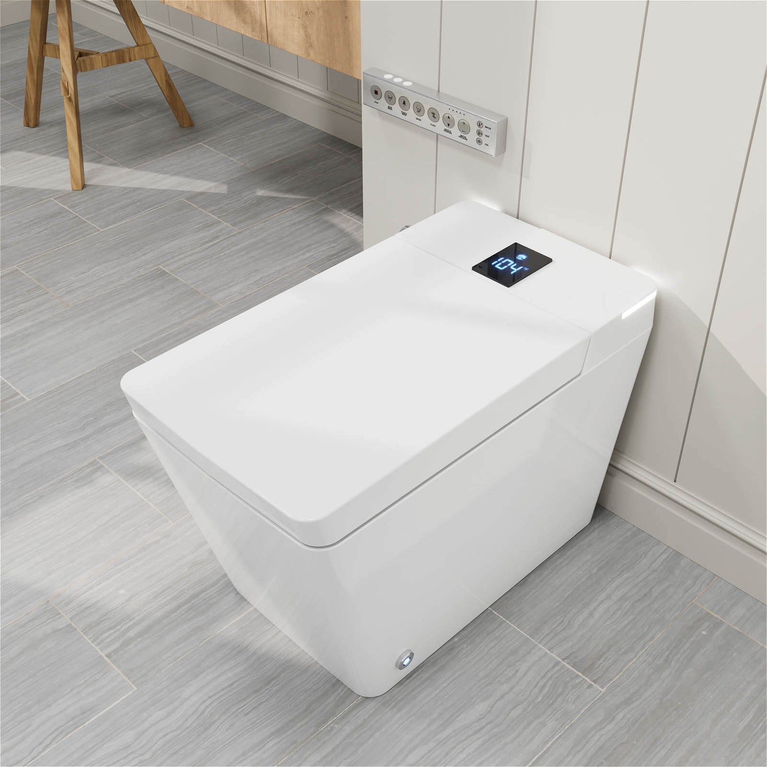 Square White Floor Mounted Smart Bidet Toilet with Automatic Cover