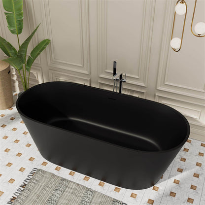 65&quot; Stone Resin Bathtub Oval-shaped Solid Surface Stand Alone Tub with Pop-up Drain