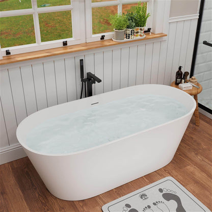 65&quot; Stone Resin Bathtub Oval-shaped Solid Surface Stand Alone Tub with Pop-up Drain