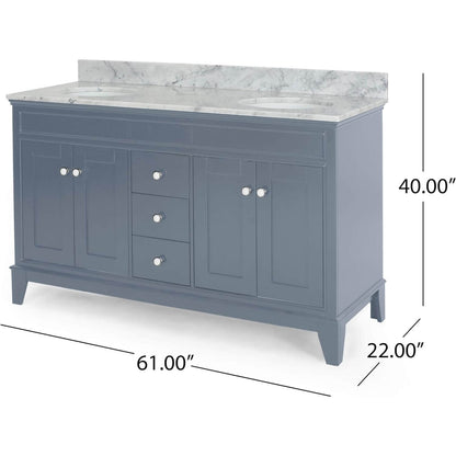 Overall Dimensions Specifications for the 61 Blue Gray Double Sink Vanity with Backsplash