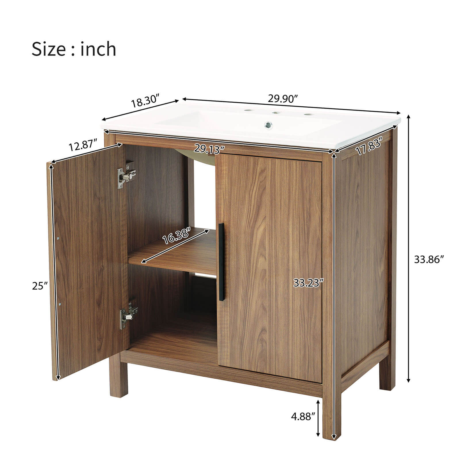 30&quot; Floor Standing Wood Finish Bathroom Vanity