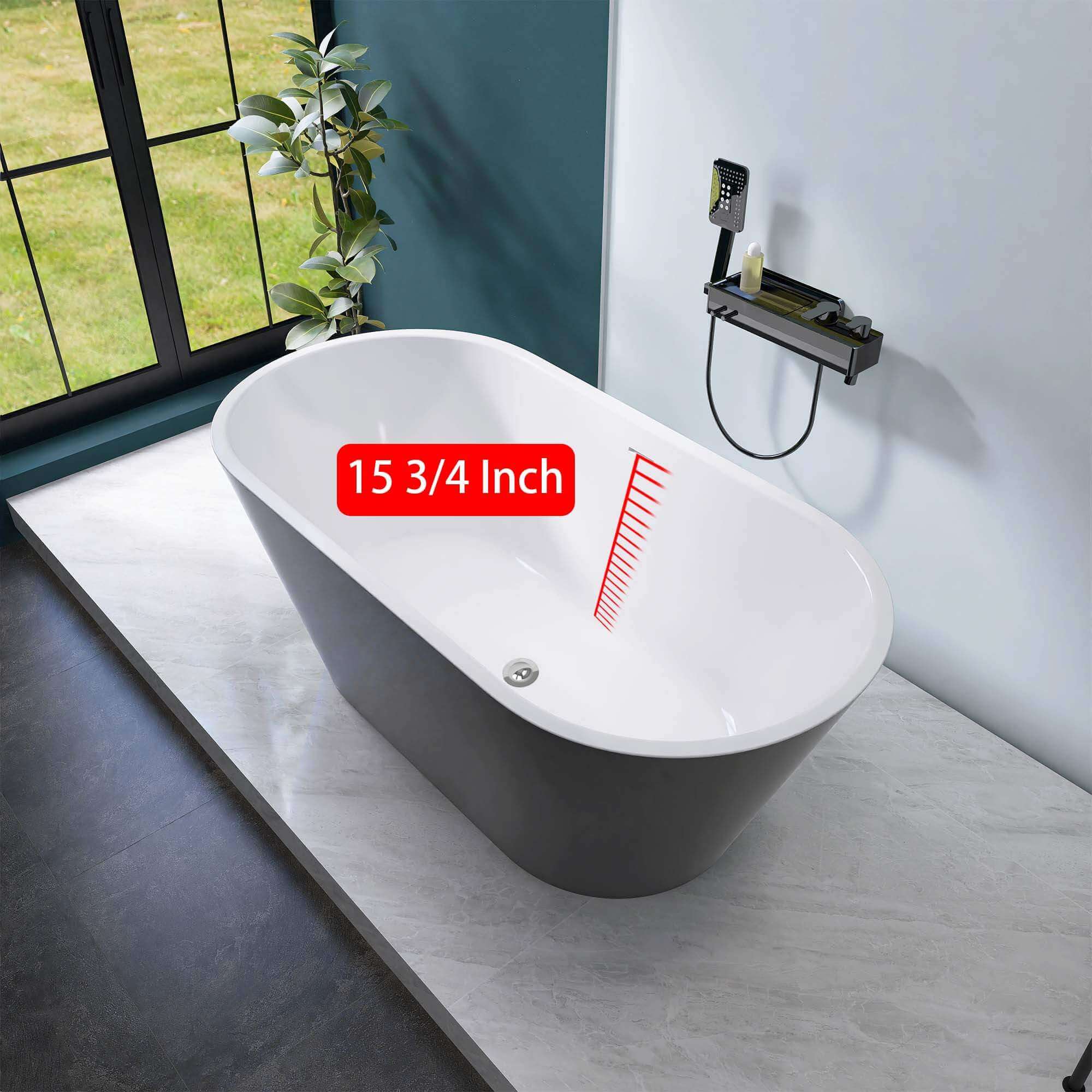 Overflow distance for 59 inch acrylic bathtub with pop up drain