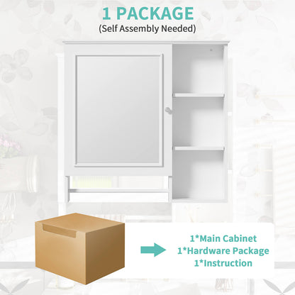 Package drawing of 29 x 28inch white medicine cabinet with open shelves and mirrored doors