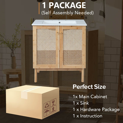 Packaging diagram of 30 inch rattan bathroom vanity with top basin