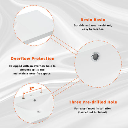 Pre installed faucet hole locations for 36 inch black bathroom vanity with left offset sink