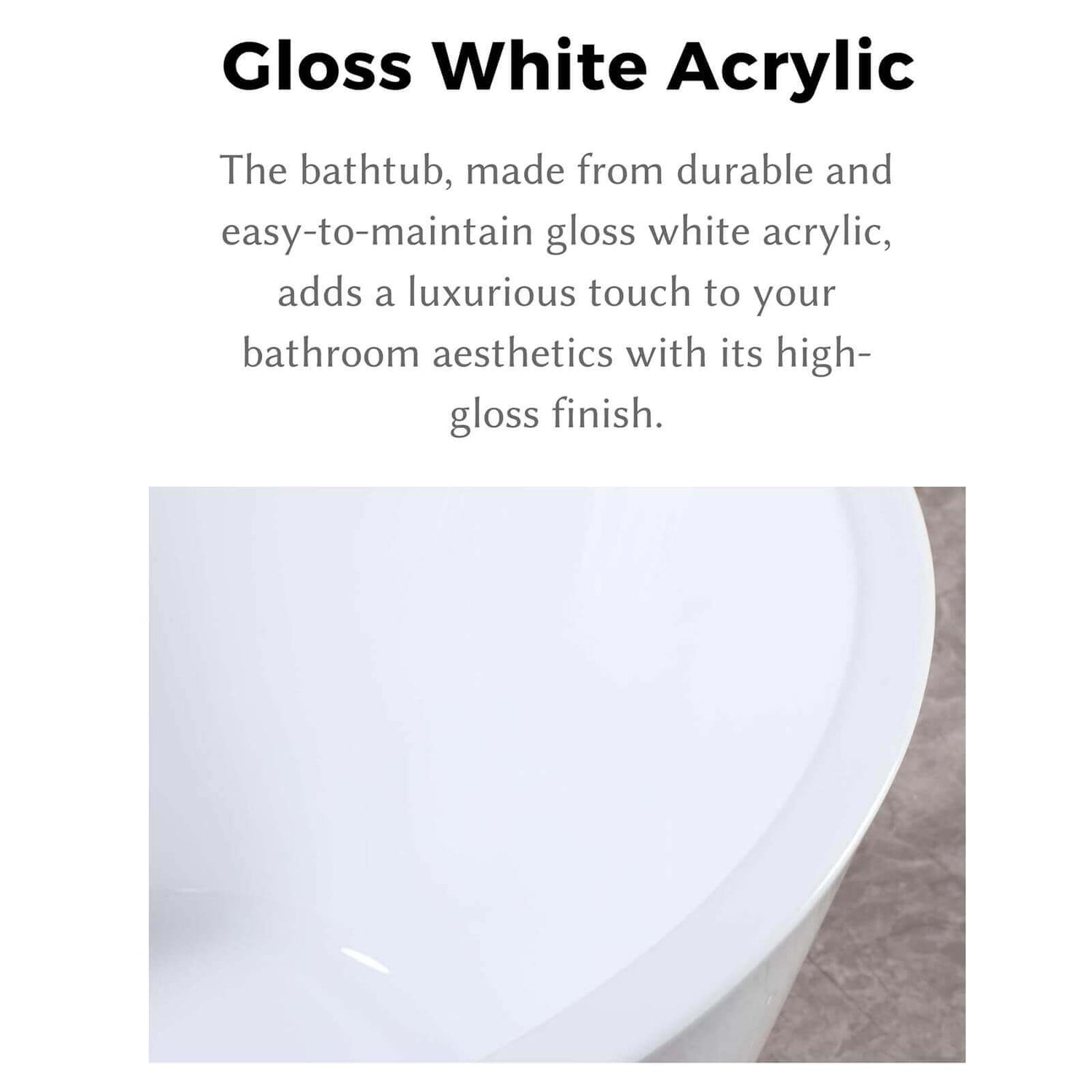 Presentation of 67 Inch Glossy White Freestanding Bathtub in Acrylic with Chrome Overflow