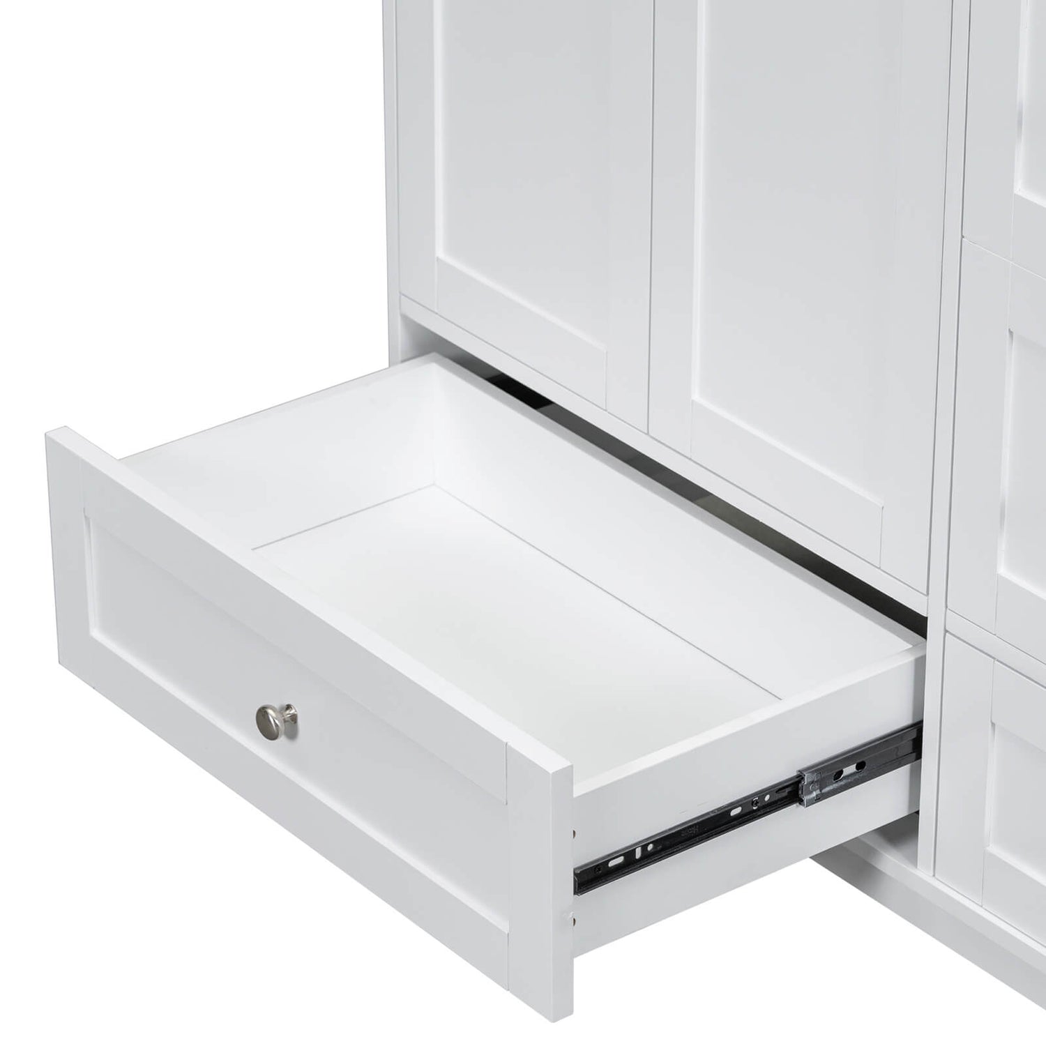 Quiet operation vanity with USB charging drawer.