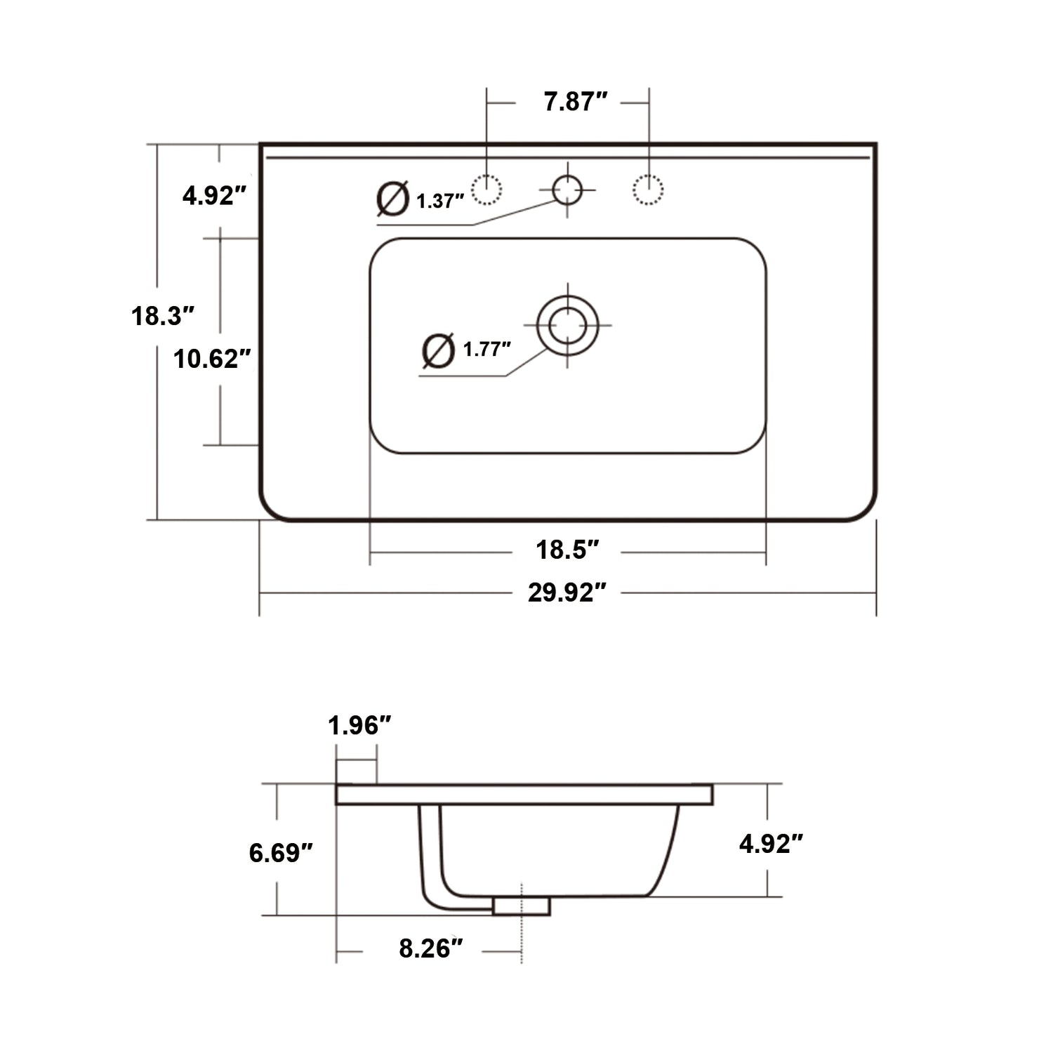 R36 Arc Basin Sink Size