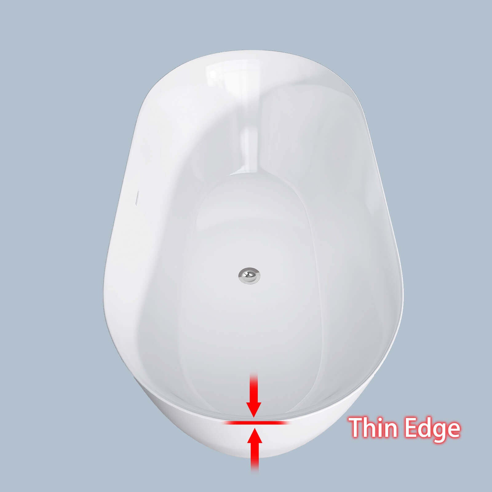 Rim Thickness of 67 Inch Large Oval Acrylic Soaking Tub