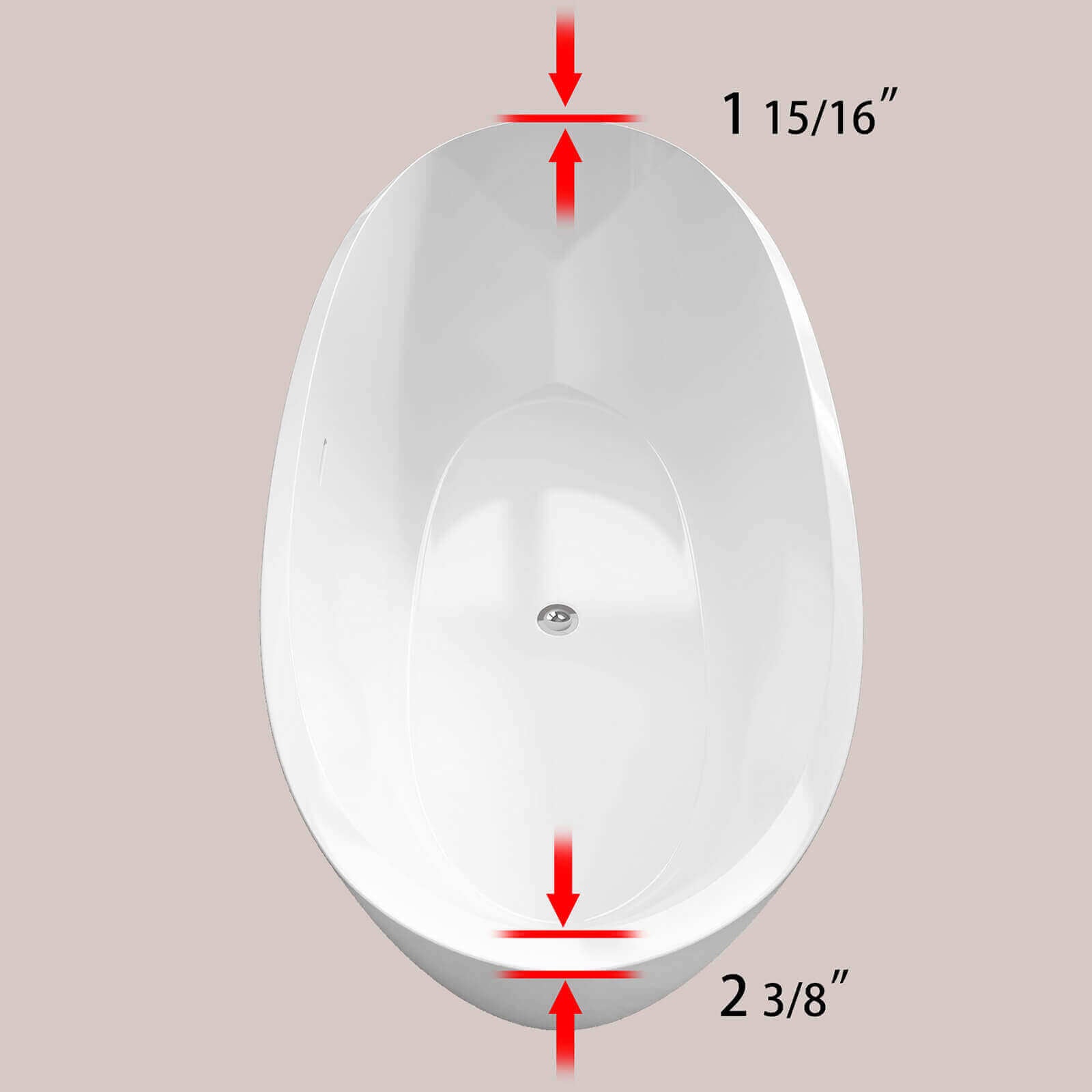 Schematic diagram of edge thickness of 59 inch oval white thick edge acrylic bathtub