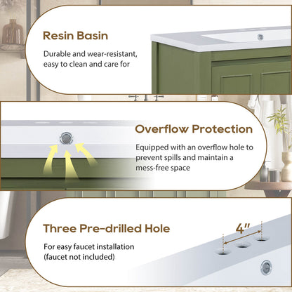 Schematic diagram of the reserved holes for the 36 inch olive green bathroom vanity with Grid Patterned Doors