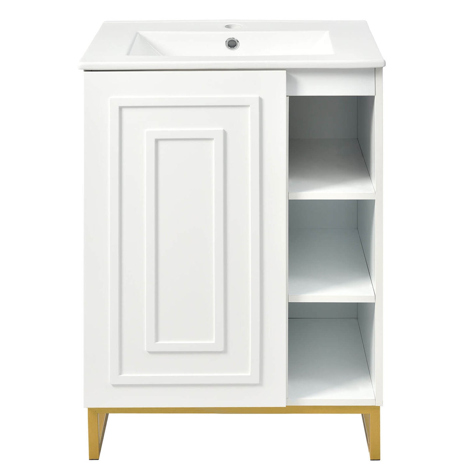 Shaker style bathroom vanity with modern design and open storage space