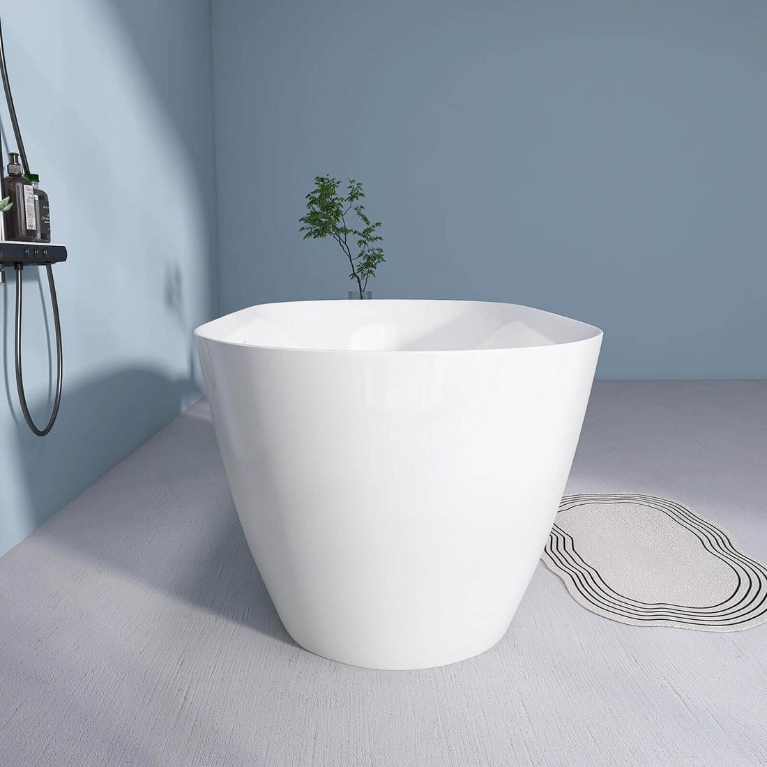 Side rendering of a large 67 inch oval acrylic soaking tub