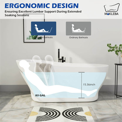 Mokleba 59&quot; Acrylic Single Slipper Tub Curve Shape Freestanding Bathtub