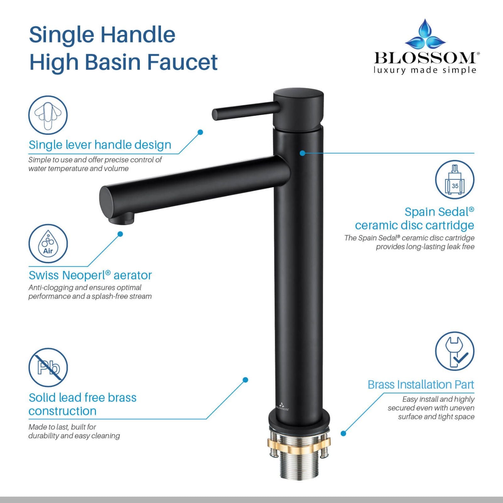 Single Handle High Basin Faucet Black