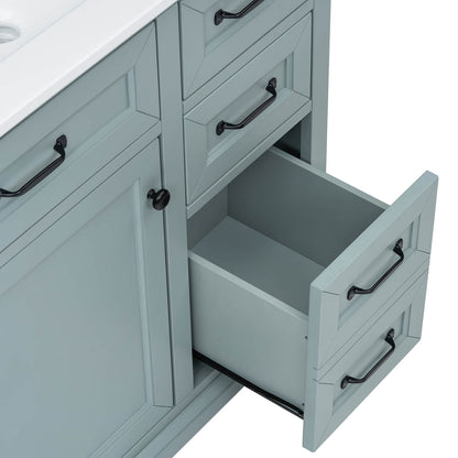 Sleek Gray Green Freestanding Bathroom Vanity with Black Metal Handles