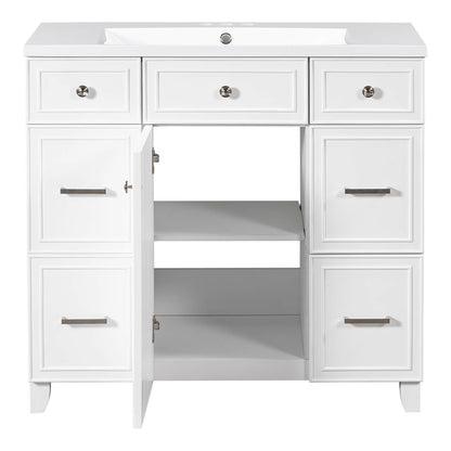 Sleek design 36 inch bathroom vanity with silver handles