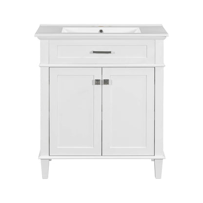 Sleek undermount ceramic sink with 30 inch modern white vanity for small bathrooms