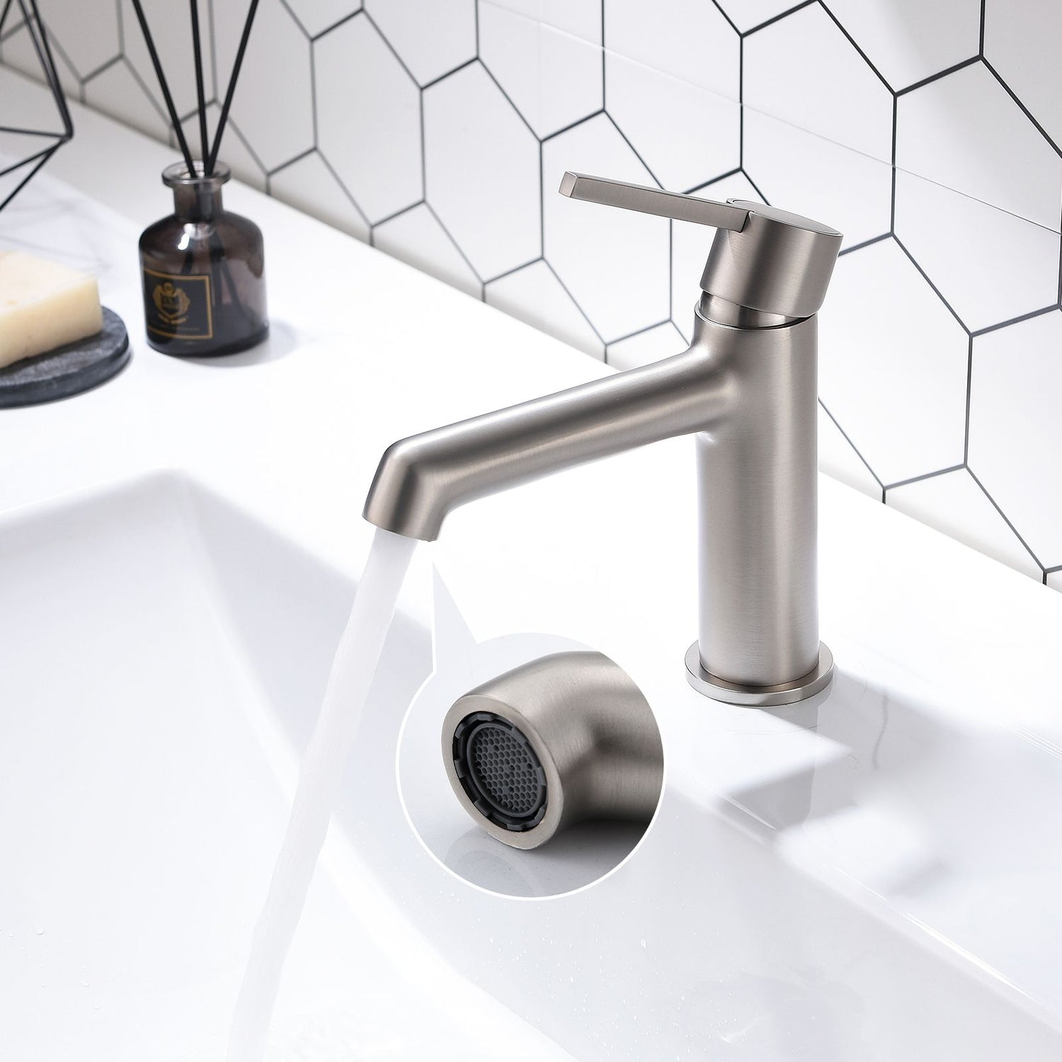 Slim Handle Sink Faucet with Extended Spout