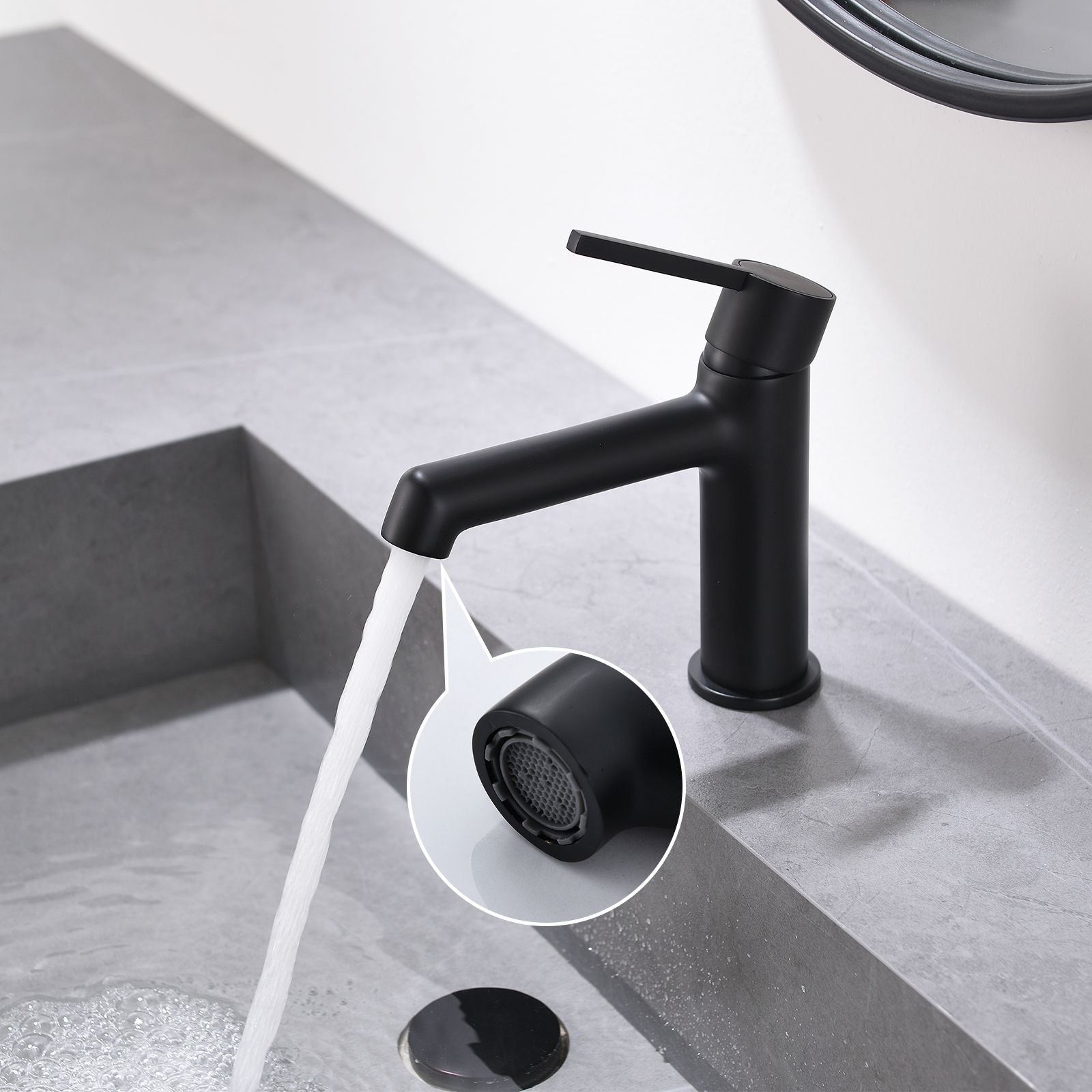 Slim Handle Sink Faucet with Extended Spout Black