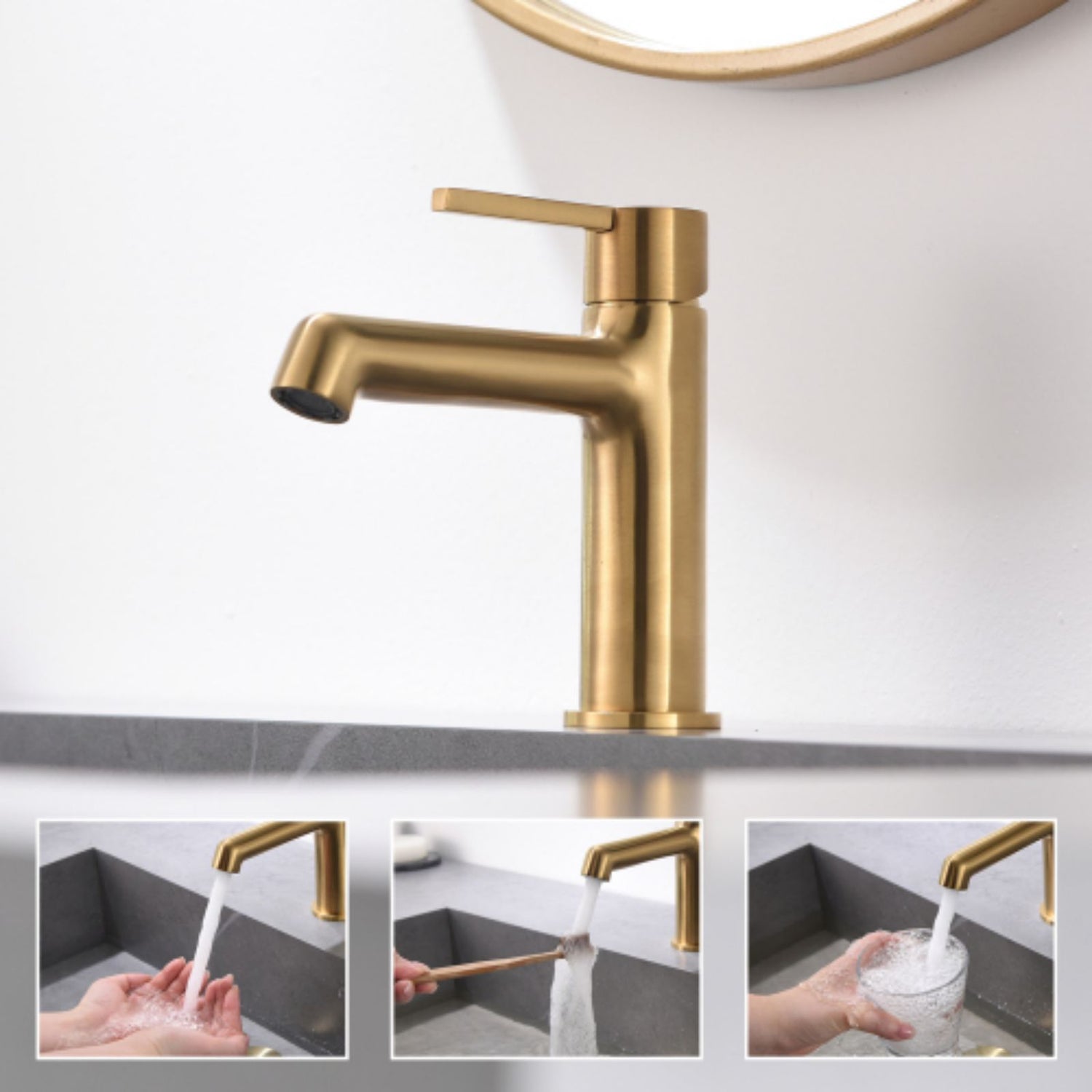 Slim Handle Sink Faucet with Extended Spout Gold