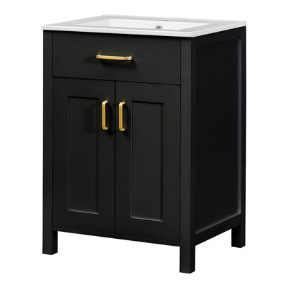 Small bathroom friendly 24 inch Black Vanity with integrated ceramic sink