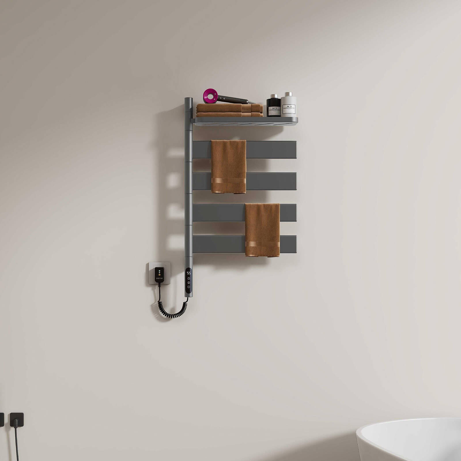 Smart gray towel warmer modern convenience