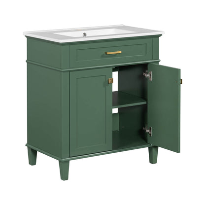 Sophisticated 30 inch green bathroom vanity with spacious storage