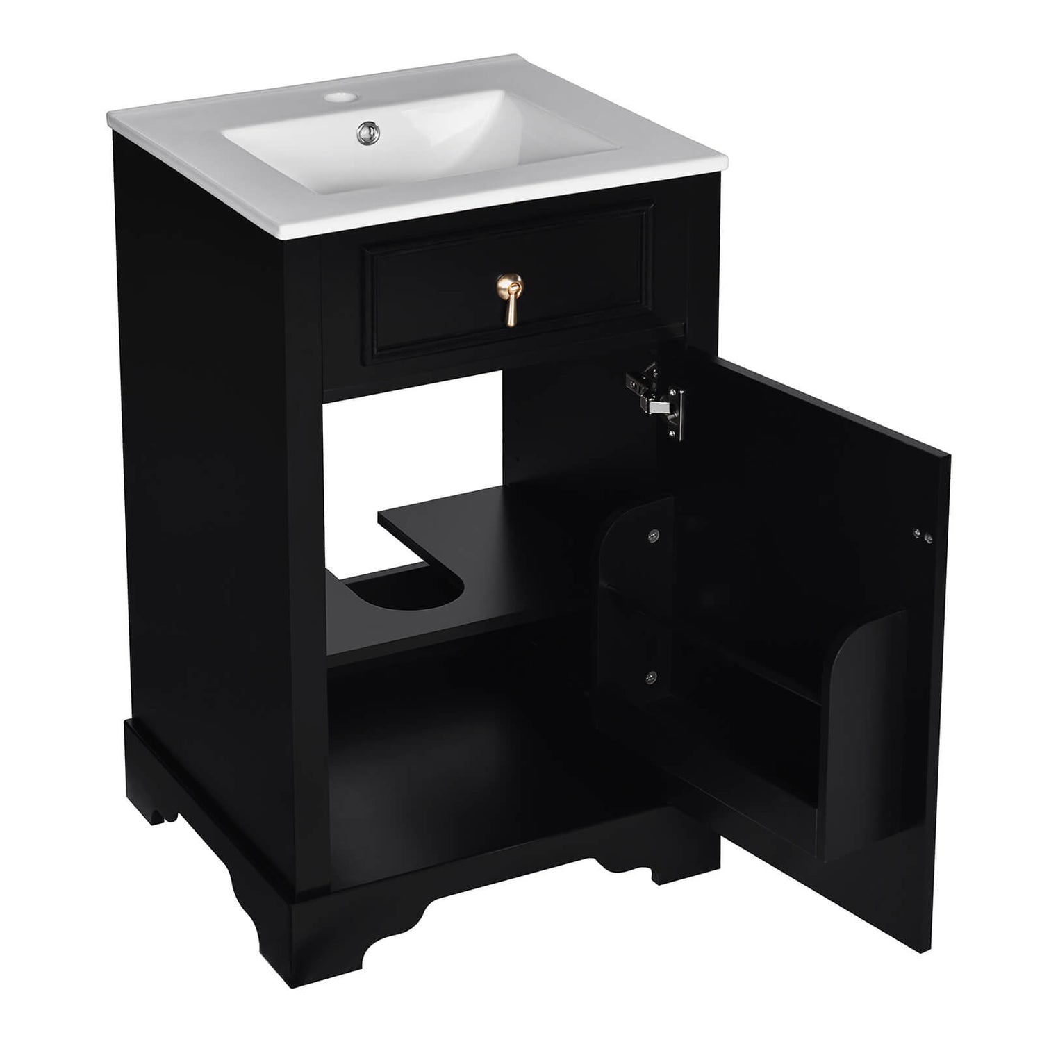 Space Saving Black Mid Century Modern Bathroom Vanity with Shelf