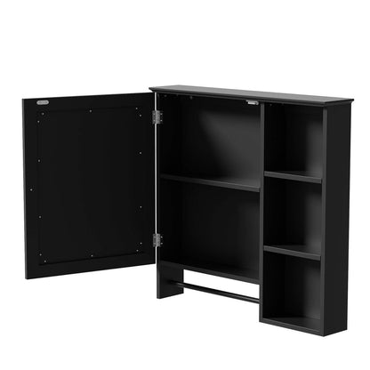 Space efficient black medicine cabinet with mirror and storage