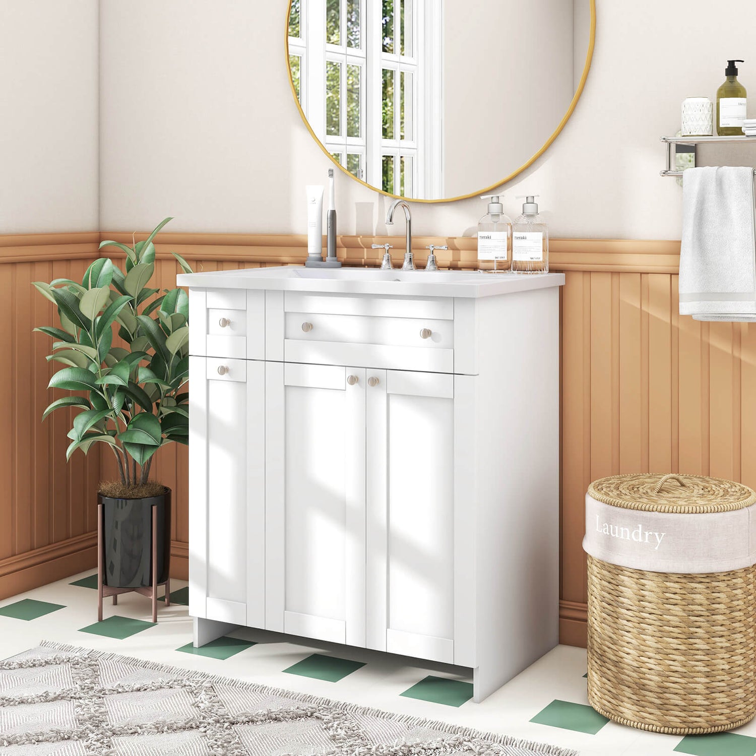 Space-efficient bathroom vanity with modern elegance