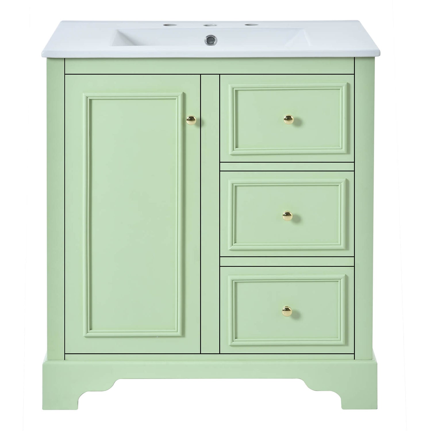 Space saving 30 inch green bathroom vanity with sleek modern look